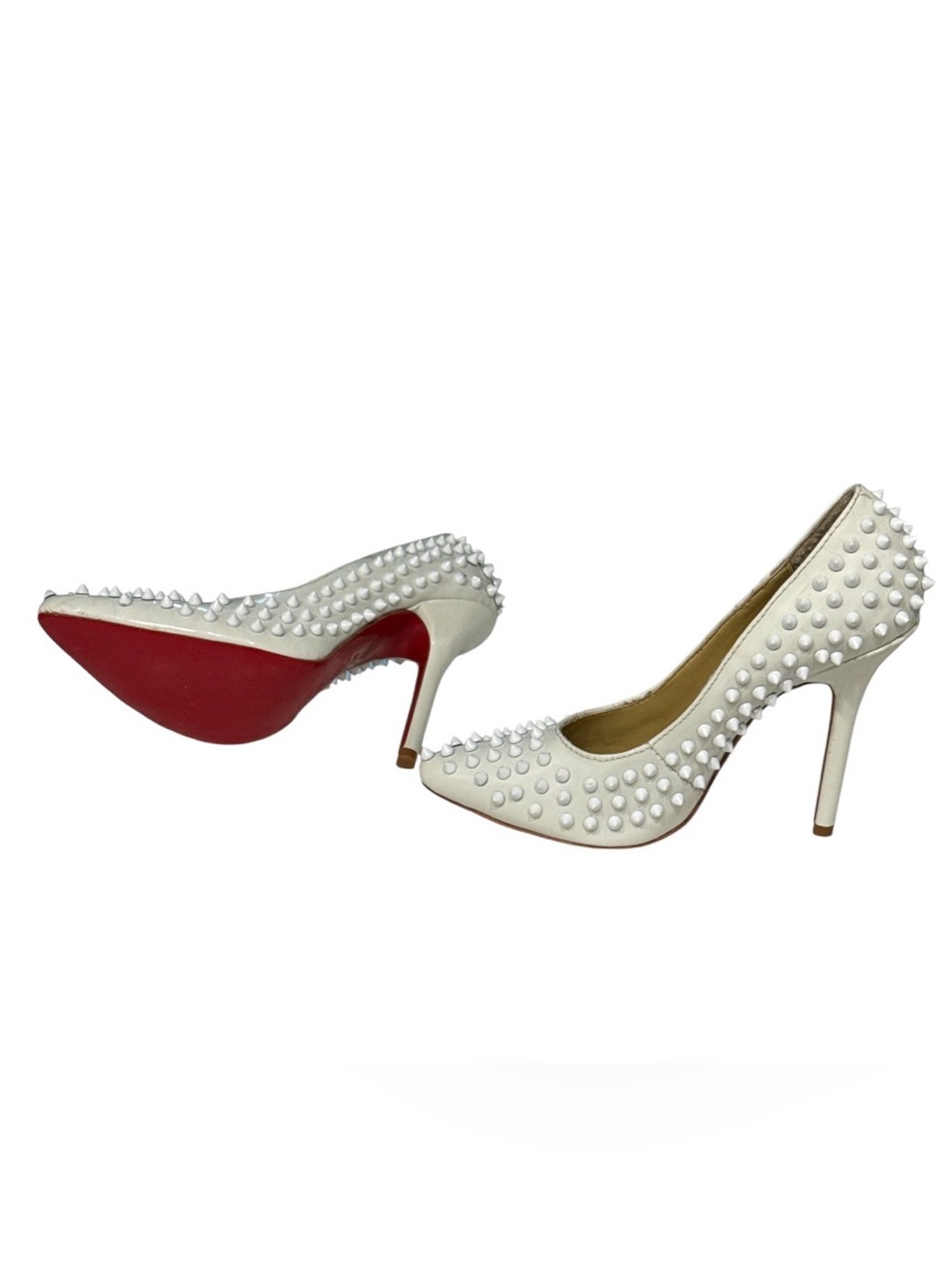 Christian Louboutin Pigalle Spikes White Leather Pumps Women Size 38